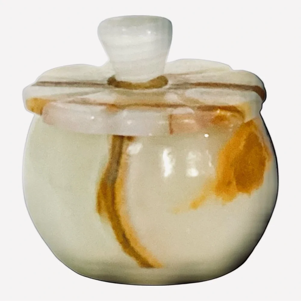 Vintage Mini Onyx Marble Trinket Box with Lid | Small Stone Jewelry Keepsake Jar